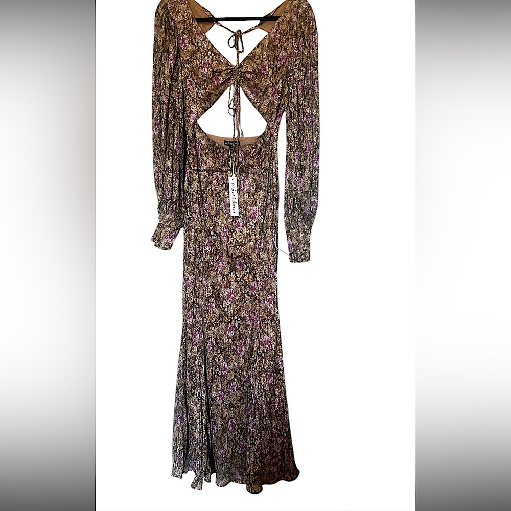 For Love and Lemons Wynne long sleeve maxi dress NWT metallic - Picture 4 of 15